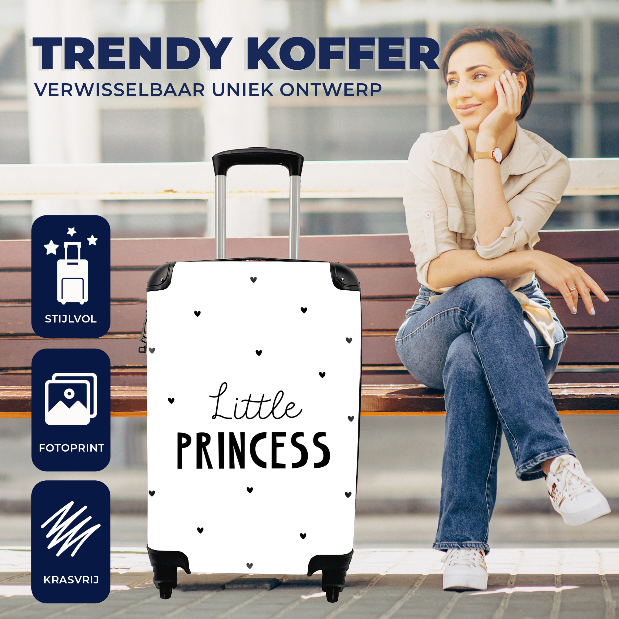 Koffer - Spreuken - Little princess - Meisjes - Prinses - Quotes - binnen 55x40x20 cm en 55x35x25 cm - Handbagage - Trolley - Fotokoffer - Cabin Size - NoBoringSuitcases.com