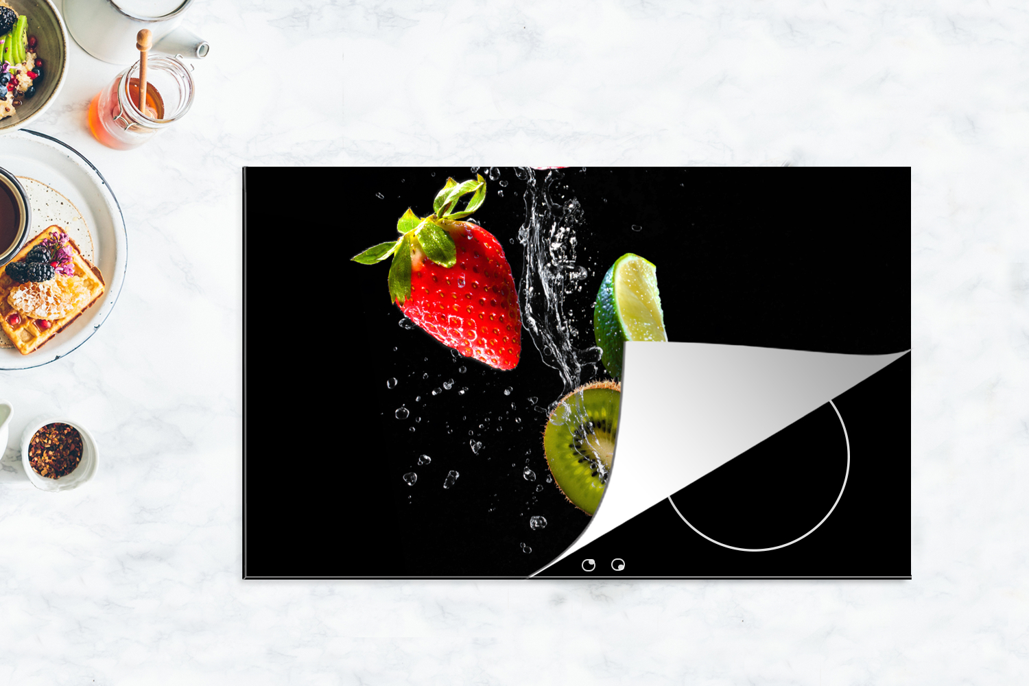 Inductiebeschermer - Fruit - Water - Zwart - Stilleven Aardbei - Kiwi-thumbnail-4