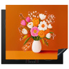 Vaas - Bloemen - Oranje Inductie beschermer vinyl 3mm klein -3d