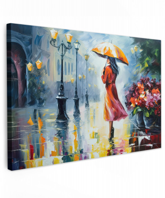 Canvas vrouw met paraplu