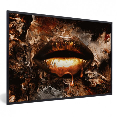 Poster mit Rahmen - Gold - Lippen - Kunst - Gold - Luxus - Abstrakt - Horizontal-thumbnail-1