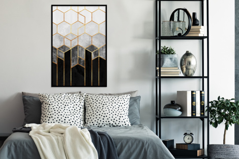 Poster mit Rahmen - Gold - Sechseck - Chic - Muster - Luxus - Vertikal-thumbnail-4