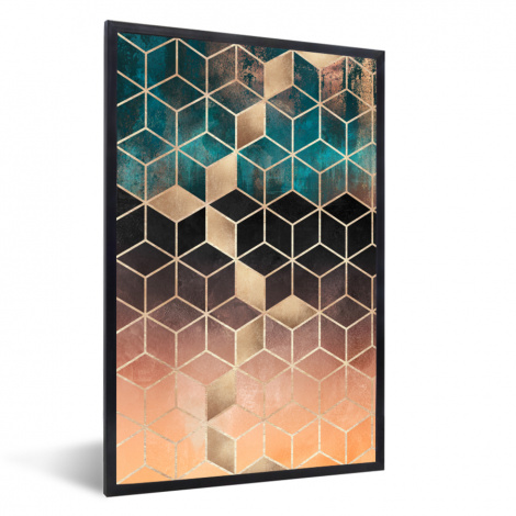 Poster mit Rahmen - Abstrakt - Würfel - Gold - Muster - Luxus - Vertikal-thumbnail-1