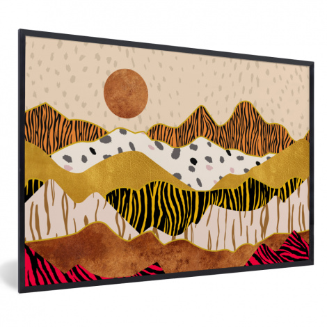 Poster mit Rahmen - Tiger Druck - Pastell - Gold - Druck - Tiger - Abstrakt - Horizontal-thumbnail-1