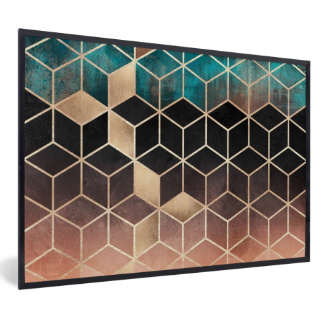 Poster mit Rahmen - Abstrakt - Würfel - Gold - Muster - Luxus - Horizontal-thumbnail-1