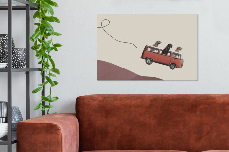 Canvas schilderij - Hond - Retro - Bus-2