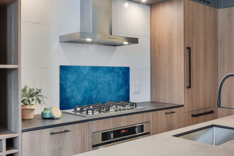Spritzschutz Küche - Beton - Blau - Vintage - Strukturiert - Industriell-2