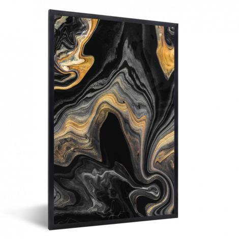 Poster mit Rahmen - Marmor - Acryl - Gold - Luxus - Abstrakt - Vertikal-1