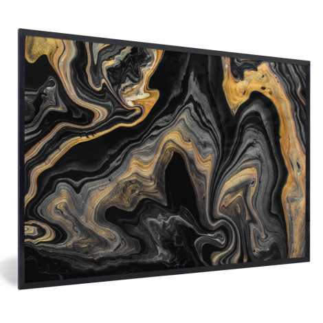 Poster met lijst - Marmer - Acryl - Goud - Luxe - Abstract - Liggend-thumbnail-1