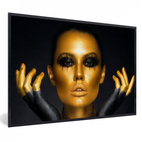 Poster met lijst - Vrouw - Portret - Goud - Luxe - Zwart - Liggend-1