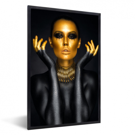 Poster met lijst - Vrouw - Portret - Goud - Luxe - Zwart - Staand