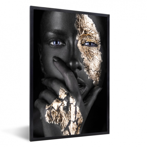 Poster mit Rahmen - Frau - Gold - Schwarz - Make-up - Luxus - Vertikal-1