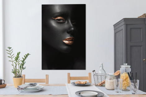 Canvas schilderij - Vrouw - Make-up - Koper - Zwart-4