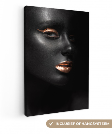 Canvas schilderij - Vrouw - Make-up - Koper - Zwart