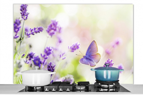 Spatscherm keuken - Lavendel - Vlinder - Bloemen