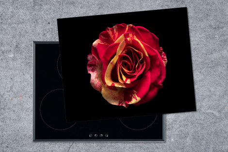 Herdabdeckplatte - Blume - Rose - Rot - Schwarz