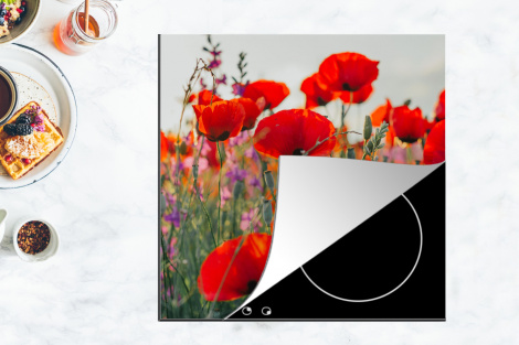 Herdabdeckplatte - Mohn - Blumen - Rot - Lila - Wiese-4