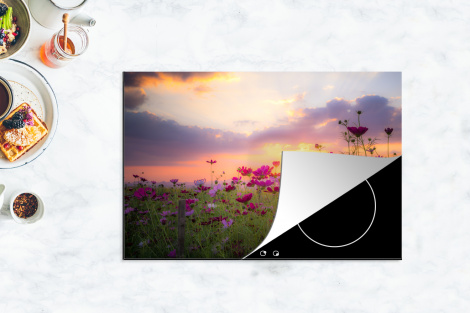 Herdabdeckplatte - Blumen - Rosa - Sonnenuntergang - Natur - Wiese - Horizont-4