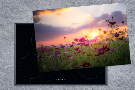 Herdabdeckplatte - Blumen - Rosa - Sonnenuntergang - Natur - Wiese - Horizont-1
