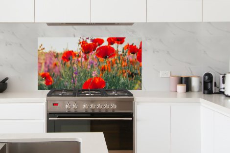 Spritzschutz Küche - Mohn - Blumen - Rot - Lila - Wiese-4