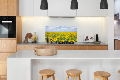 Spritzschutz Küche - Sonnenblumen - Blumen - Wolken - Natur - Gelb - Landschaft-3