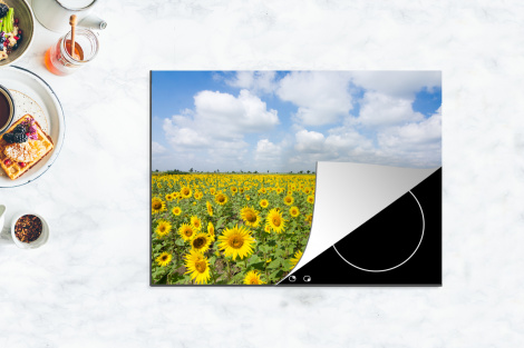 Inductiebeschermer - Zonnebloemen - Bloemen - Wolken - Natuur - Geel - Landschap-4