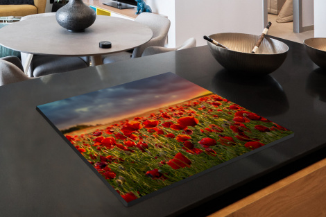 Herdabdeckplatte - Sonnenuntergang - Mohnblumen - Rot - Blumen - Feld - Natur-thumbnail-2