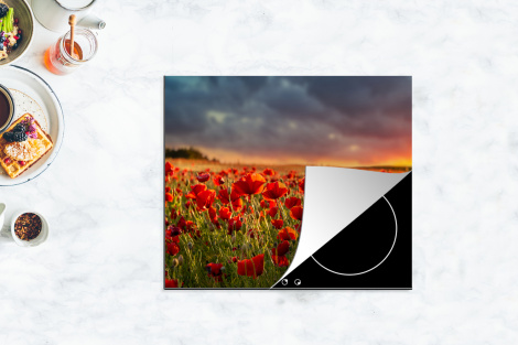 Herdabdeckplatte Sonnenuntergang - Mohnblumen - Rot-thumbnail-4