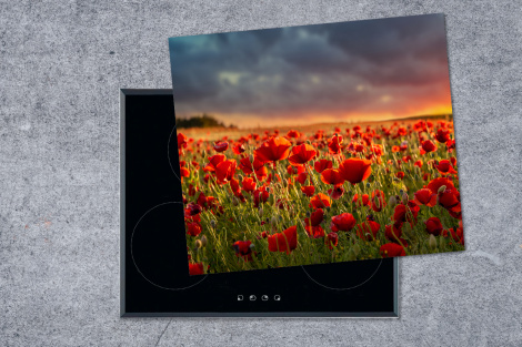 Herdabdeckplatte - Sonnenuntergang - Mohnblumen - Rot - Blumen - Feld - Natur-thumbnail-1