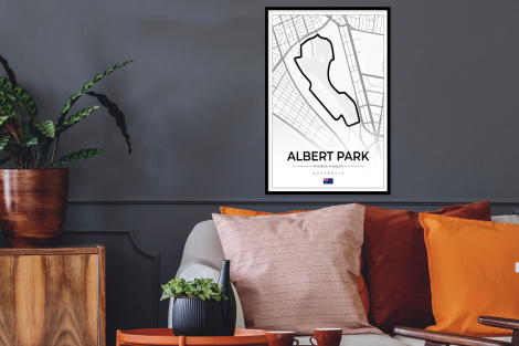 Poster met lijst - Circuit - Formule 1 - Australië - Racebaan - Albert Park circuit - Wit - Staand-2