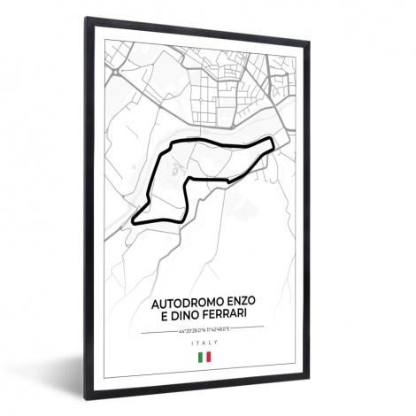 Poster mit Rahmen - F1 - Rennstrecke - Italien - Schwarz - Autodromo Enzo e Dino Ferrari - Weiß - Vertikal-1
