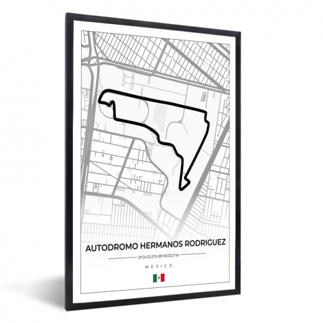 Poster met lijst - Mexico - Circuit - Autodromo Hermanos Rodriguez - Formule 1 - Racing - Wit - Staand-1