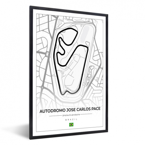 Poster met lijst - Racebaan - Brazilië - Circuit - Formule 1 - Autodromo Jose Carlos Pace - Wit - Staand-1