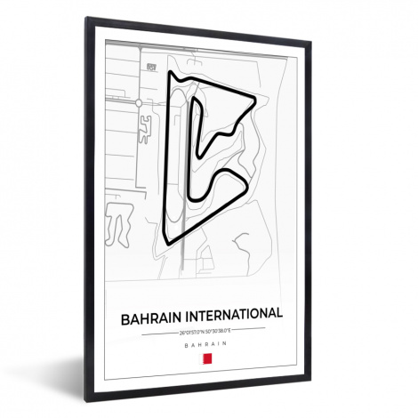 Poster mit Rahmen - Formel 1 - Rennstrecke - Bahrain International Circuit - Bahrain - Rennstrecke - Weiß - Vertikal-1