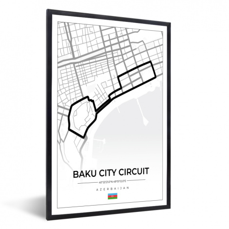 Poster met lijst - Racebaan - Circuit - F1 - Baku City Circuit - Azerbeidzjan - Wit - Staand