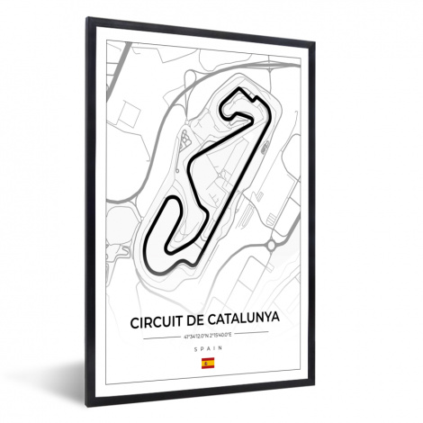 Poster mit Rahmen - F1 - Rennstrecke - Circuit de Barcelona-Catalunya - Rennstrecke - Spanien - Weiß - Vertikal-1