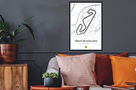 Poster mit Rahmen - F1 - Rennstrecke - Circuit de Barcelona-Catalunya - Rennstrecke - Spanien - Weiß - Vertikal-2
