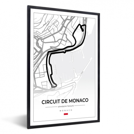 Poster met lijst - Monaco - Formule 1 - Circuit de Monaco - Racebaan - Circuit - Wit - Staand-1