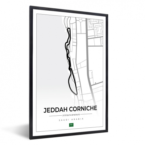 Poster met lijst - Racebaan - Sport - Saudi Arabië - Formule 1 - Jeddah Corniche Circuit - Wit - Staand-thumbnail-1