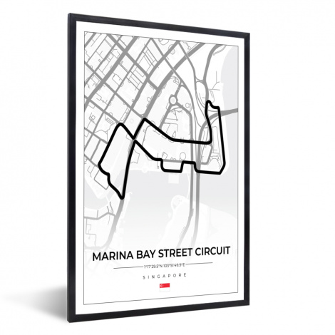 Poster met lijst - Racing - Sport - Racebaan - Singapore - Marina Bay Street Circuit - Wit - Staand-1