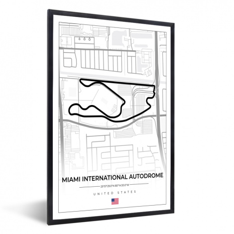 Poster met lijst - Racebaan - Verenigde Staten - Formule 1 - Miami International Autodrome - Circuit - Wit - Staand-thumbnail-1