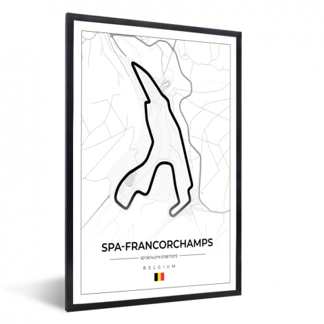 Poster met lijst - Racebaan - Circuit van Spa-Francorchamps - Circuit - België - Formule 1 - Wit - Staand-thumbnail-1