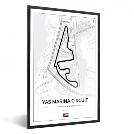 Poster met lijst - Racebaan - Yas Marina Circuit - Circuit - F1 - Abu Dhabi - Wit - Staand