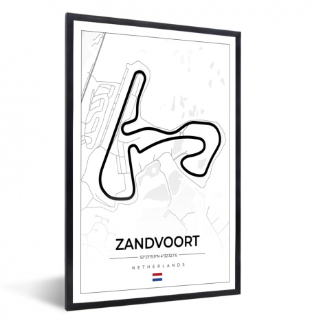 Poster met lijst - Formule 1 - Circuit Zandvoort - Racebaan - Nederland - Circuit - Wit - Staand