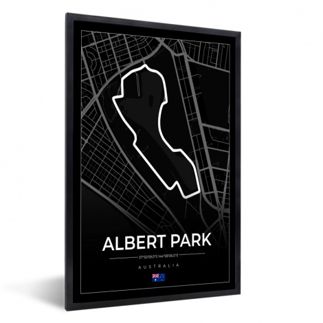 Poster mit Rahmen - Rennstrecke - Formel 1 - Australien - Rennstrecke - Albert Park circuit - Schwarz - Vertikal-thumbnail-1
