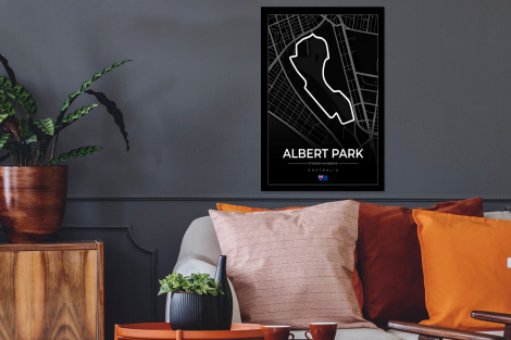 Poster mit Rahmen - Rennstrecke - Formel 1 - Australien - Rennstrecke - Albert Park circuit - Schwarz - Vertikal-2