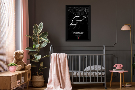 Poster met lijst - F1 - Racebaan - Italië - Zwart - Autodromo Enzo e Dino Ferrari - Zwart - Staand-3