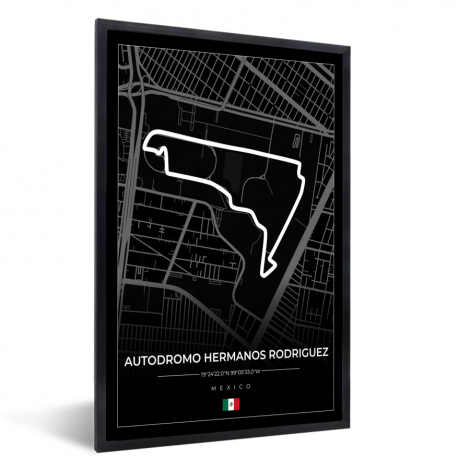 Poster met lijst - Mexico - Circuit - Autodromo Hermanos Rodríguez - Formule 1 - Racing - Zwart - Staand