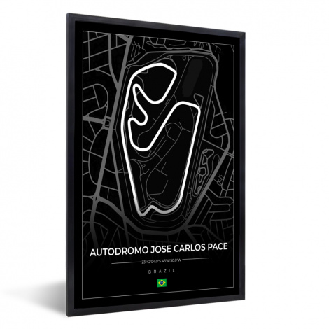 Poster mit Rahmen - Rennstrecke - Brasilien - Rundkurs - Formel 1 - Autódromo José Carlos Pace - Schwarz - Vertikal