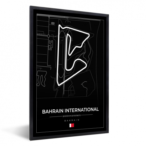 Poster met lijst - Formule 1 - Racebaan - Bahrain International Circuit - Bahrain - Circuit - Zwart - Staand